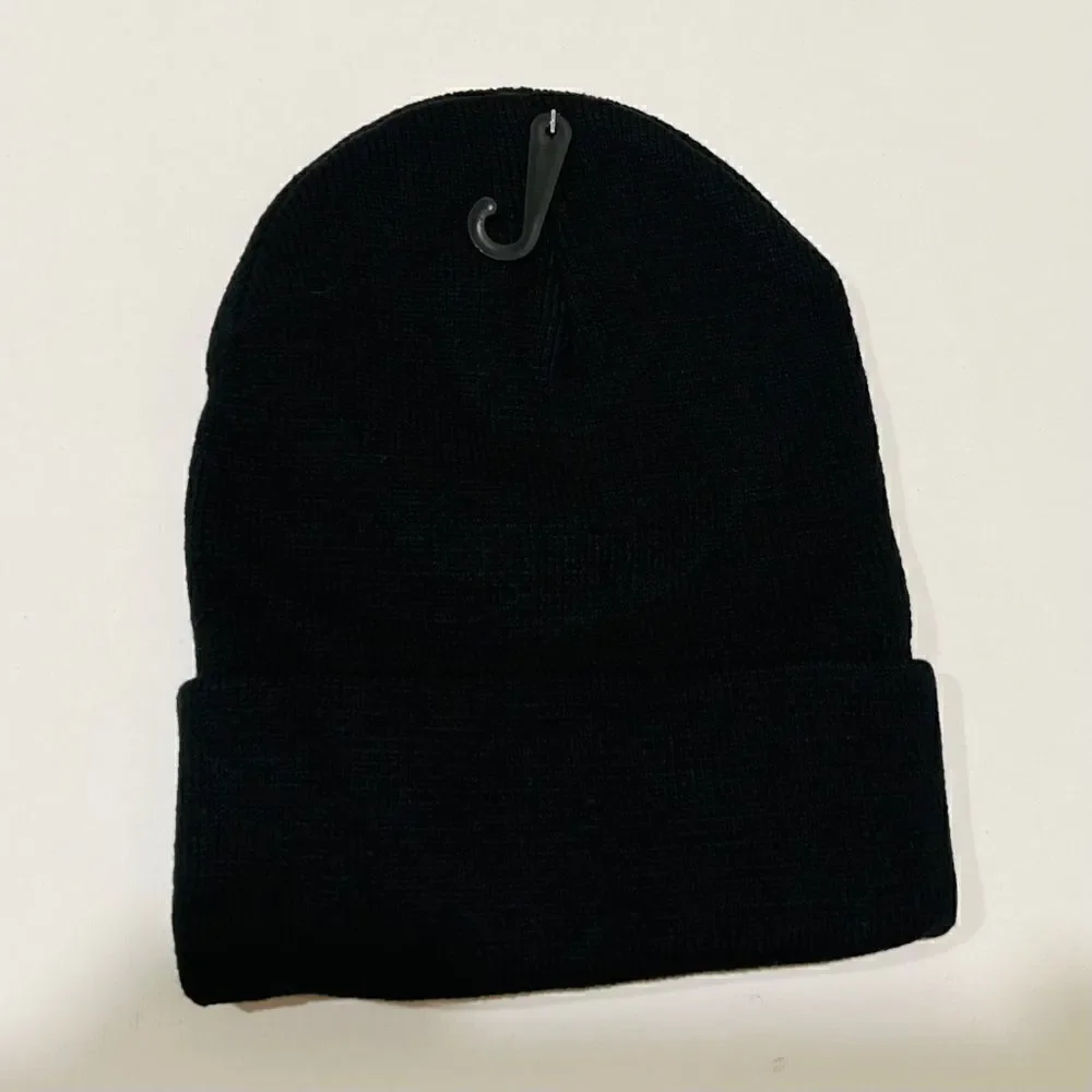 New Black Ribbed Foldover Beanie Unisex New